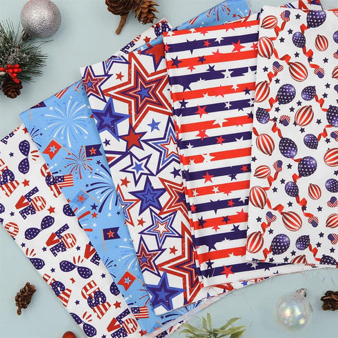 American Flag Fabric Squares 20x20 Inch, 5PCS 4th of July Fabric Red Blue White Star Stripe Flag Balloon Love Patchwork Sewing for DIY Crafts Supp...