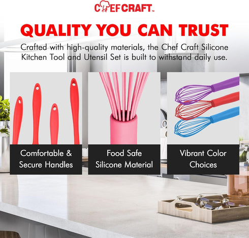 Chef Craft Premium Silicone Wire Cooking Whisk, 10.5 inch, Pink...