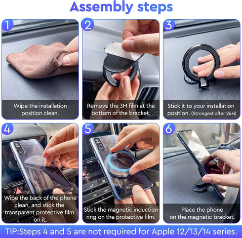 for Magsafe Magnetic Phone Mount - 360° Rotating Folding Car Phone Mount for Steering Wheel and Dashboard, for iPhone 14 13 12, Magsafe (Black)...