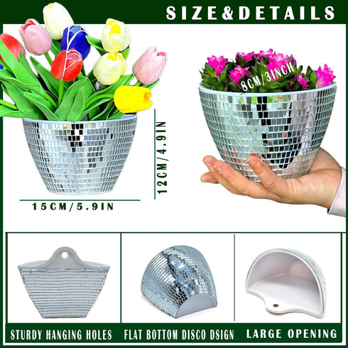 Silver Disco Wall Planters,Disco Wall Vase,Disco Plant Hanger,Disco Wall Flower Pot,Plastic Modern Hydroponic Hanging Wall Planters Vertical Syste...