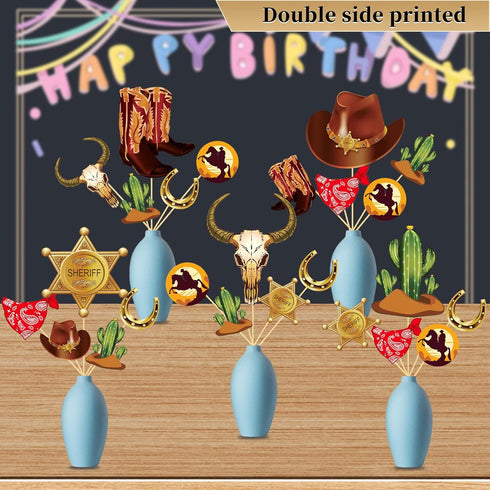 24Pcs Western Cowboy Party Decorations Centerpiece Sticks, Western Theme Birthday Party Supplies Table Centerpiece Decorations, Wild West Cowboy B...