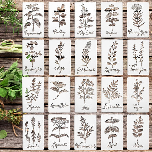 20 Pcs Herb Stencils for Painting Reusable Kitchen Garden Stencils Plastic Plant Stencils for Crafts Painting Art Stencils for DIY Scrapbook Wall ...