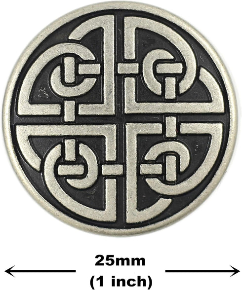 Bezelry 10 Pieces Celtic Shield Knot Metal Shank Buttons. 25mm (1 inch) (Antique Silver)...