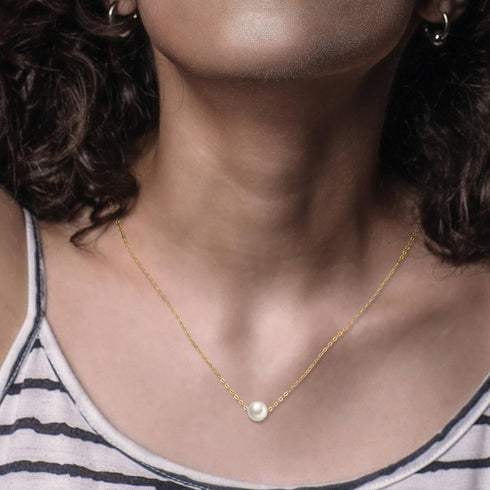 8mm Dainty Single Pearl Necklace for Women, You are Loved Minimalist Simple Floating Pearl Necklace Affirmation Gifts, Birthday Christmas Bridesma...