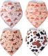 4 Pcs Western Cowboy Baby Bandana Bibs Newborn Infant Feeding Drool Bibs Wild West Cotton Bib for Drooling and Teething Nursery Burp Cloths for Gi...