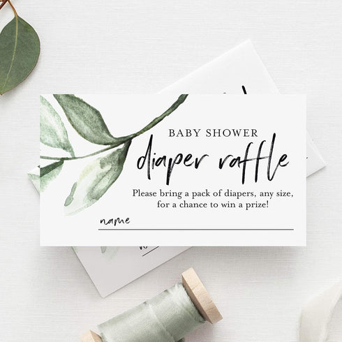 Bliss Collections Diaper Raffle Tickets for Baby Shower, Rustic Greenery, Invitation Card Inserts for Fun Baby Shower Game with a Chance to Win, 2...