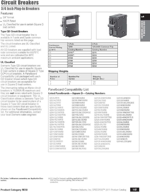 Siemens -HI 15-Amp Siemens D115 QO Replacement Single Pole Circuit Breaker, shown in The image...