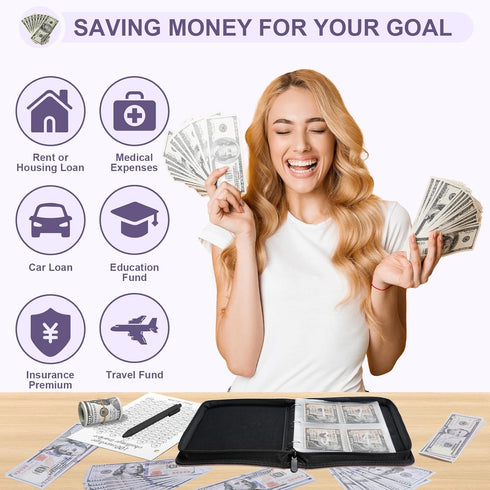 Winsing 100 Envelopes Money Saving Challenge Binder - A5 Budget Binder Savings Challenges Book With Cash Envelopes & Laminated Tracker To Save $5,...