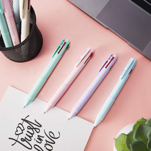 12 Pieces Multicolor Ballpoint Pen 4-Color Retractable Ballpoint Pen 0.5 mm Fine Point Ballpoint Pen for Planner Journaling Writing, 6 Shell Color...