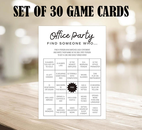 Office Party Game - Office Find Someone Who Game (30-Cards), Team Building Game, Work Party Game, Icebreaker Game, Fun Work Party Activities (FW02...