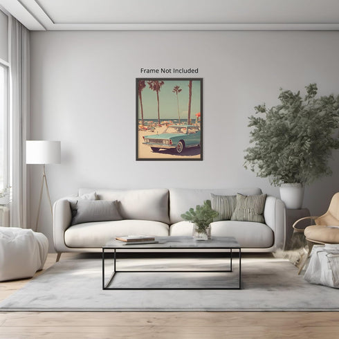 Posterizer 1 pcs-vintage retro cars on the beach poster 2-Retro Art-Landscape & Nature Art- Gift for Nature, Surfers and Beach Lovers- unframed wa...