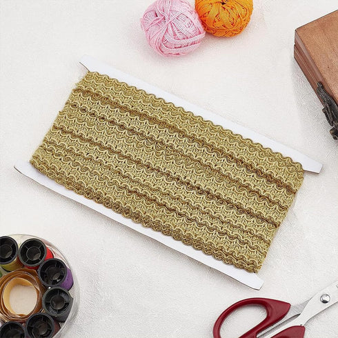 FINGERINSPIRE 13 Yards Gimp Braid Trim Gold Edge Woven Braid Trim 15mm(W) Inelastic Handmade Polyester Sewing Gold Metallic S Wave Craft Decor Lac...