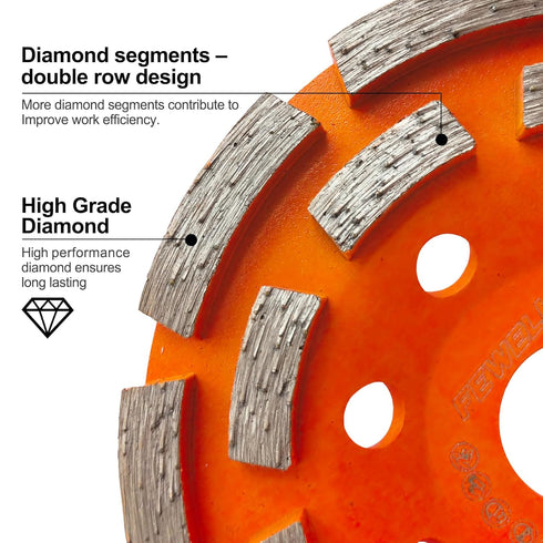 FEWELL 4 1/2” Concrete Grinding Wheel, Double Row Diamond Cup Wheel with 7/8” Arbor for Polishing and Grinding Concrete Surface Brick Stone Marble...