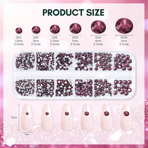 Makartt Dark Purple Nail Rhinestone Flatback Rhinestone Round Amethyst Crystal Glass Nail Charms Diamonds Nail Jewels Rhinestones for DIY Crafts M...