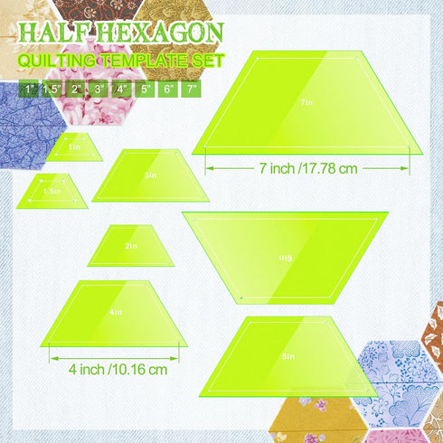 8 Pcs Half Hexagon Quilting Rulers Acrylic Quilting Templates for Quilting 1-7 Inch Quilt Template Ruler with 1/4 Inch Seam Allowance Quilt Suppli...