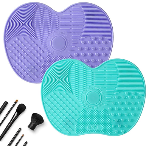 Makeup Brush Cleaner Mat Silicone Pad 2 Pcs Cosmetic Clean Brush Washing Tool Portable Suction Cup Rinse Color Removal Box Beauty Blender Multifun...