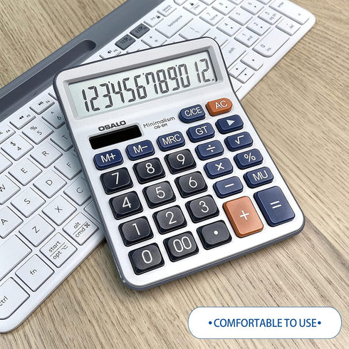 Desktop Calculator Large LCD Display 12 Digit Number Handheld Portable Pocket Basic Calculator with Big Soft Sensitive Button, Battery and Solar P...