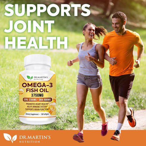 Omega-3 Fish Oil 3750mg Triple Strength - 180 Burpless Softgels | EPA 1200mg + DHA 900mg | Promotes Healthy Heart, Immune System, Eyes, Skin & Bra...