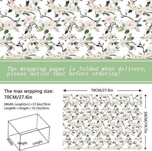 50Sheets 28×20 Inches White Magnolia Flowers Tissue Paper for Gift Wrapping Magnolia Blossom Printed Tissue Paper for Spring Holidays Bridal Showe...