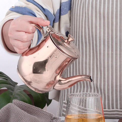 Teapots, 500ML Rose Gold Stainless Steel Teapot Integrated Cover and Anti?scalding Handle Design Tea Pot with Removable Infuser Suitable for Confe...