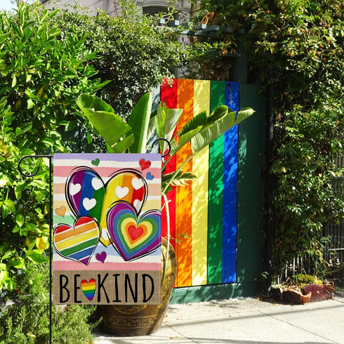 Be Kind Rainbow Love Heart Garden Flag Double Sided, LGBTQ Gay Lesbian Decorative Yard Outdoor Home Pride Month Small Decor, LGBT Bisexual Pansexu...