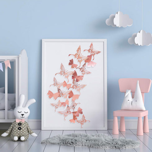 pinkblume Rose Gold Butterfly 3D Wall Decals Stickers DIY Removable Decorative Metallic Paper Swallowtail Butterflies for Home Decorations Kids Ro...