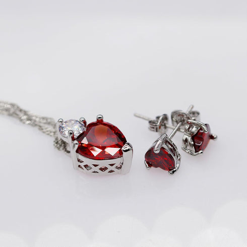 Uloveido Red Crystal Heart Necklace and Earrings Wedding Jewelry Set for Women BME53...