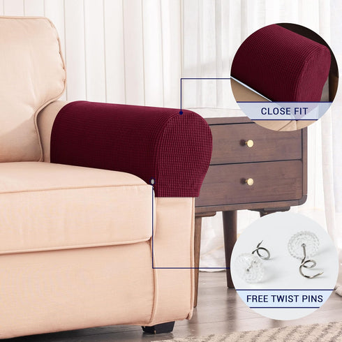 SUBRTEX Stretch Armrest Covers Spandex Arm Covers for Chairs Couch Sofa Armchair Slipcovers for Recliner Sofa with Twist Pins 2pcs (Wine)...