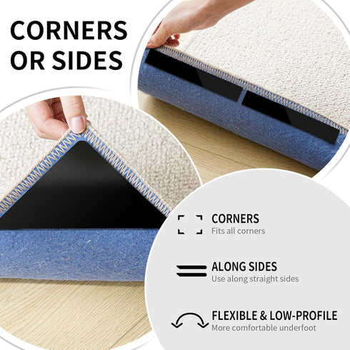 12PCS Non Slip Rug Grippers, Rug Pads Grippers, Rug Tape Anti Slip Carpet Pads Rug Corner Gripper for Hardwood Floors/Tile/Mats/Keep Area Rugs Fla...