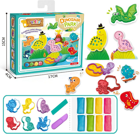 Dinosaur Dough Sets Kitchen Creations Toy Cooking Cokies Cutter,8 Play Do Pack of Compound Colors with 6 Dino Cutter Shapes,1 Roller Tools and Kni...
