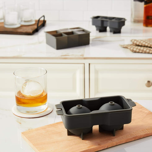 Tovolo Ice Cube Trays & Sphere Molds Easy Release Silicone 6 Large Cubes & 2 Spheres for Whiskey Cocktails and Beverages, Charcoal Gray...