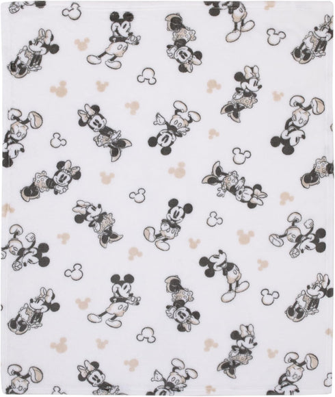 Disney Mickey and Minnie Mouse Black and White Super Soft Baby Blanket...