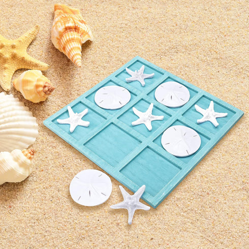 Sumind Tic Tac Toe Game Beach House Decor Wood Coastal Decor Board Game Beach House Present Multilayer Board for Home Beach Starfish Decor(Blue)...