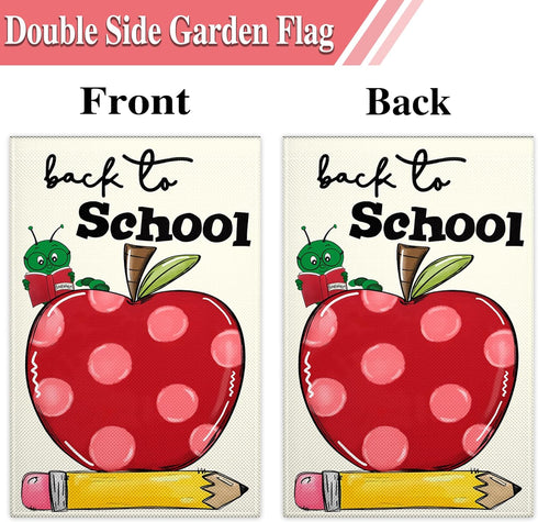 Welcome Back to School Garden Flag 12x18 Inch 3ply Double Sided Love Heart Apple School First Day Garden Flags for Outside House Indoor Yard Outdo...