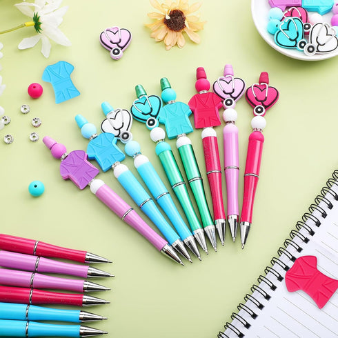 16 Pcs Nurse Beaded Pens Nurse's Day Plastic Ballpoint Pens with 72 Pcs Multicolor Beads Assorted Spacer Beads Nurse Appreciation Graduation Gift ...