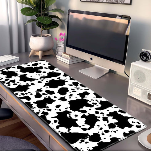 Cow Print Mouse Pad Large with Stitched Edges 31.5 x 11.8, Extended Desk Pad Desk Mat for Desktop Decor and Accessories Workplace Home XXL Mouse P...
