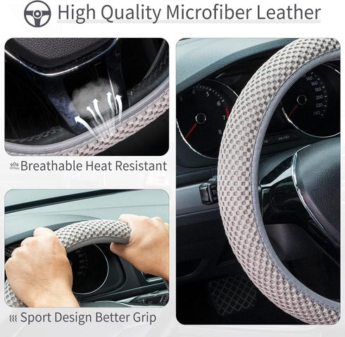 Car Stretch Elastic Steering Wheel Cover, Car Wheel Cover, Microfiber Breathable Ice Silk, Anti-Slip Steering Wheel Protector, Car Interior Access...