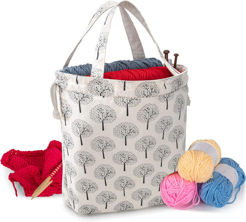 Teamoy Knitting Tote Bag with Drawstring Closure, Portable Yarn Storage Bag for Knitting Needles, Yarn Skein and Crochet Supplies, Tree (Bag Only)...