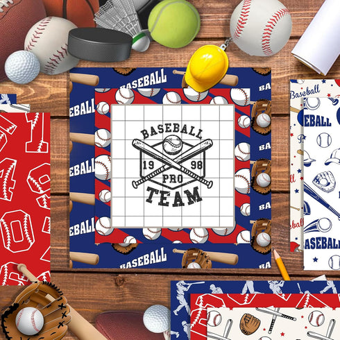 Baseball Theme Scrapbook Paper 12 Inches Double-Sided Pattern Material Decorative Craft Cardstock Paper Folded Flat for Card Making Junk Journal P...