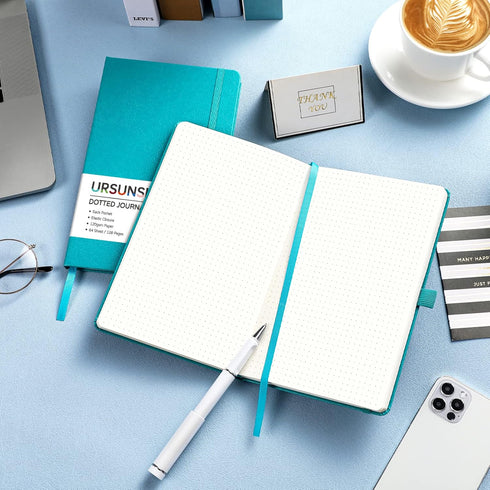 Dotted Journal/Notebook - Dot Grid Hard Cover Notebook, Premium Thick Paper with Fine Inner Pocket, Black Smooth Faux Leather, Pen Loop, 5.3'' x 8...
