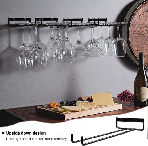 AUHOKY 2Pcs Stemware Glass Rack, Metal Wine Glass Holder, Under Cabinet Organization, Hanging Wine Cup Display Stand for Cabinet Kitchen Bar (Blac...
