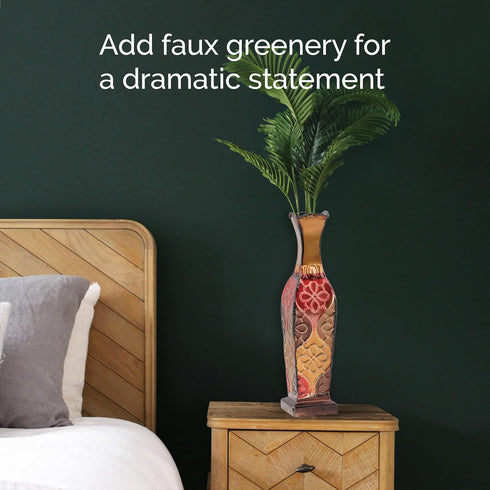 Elements Harlequin Embossed Decorative Metal Vase, Home Decor for Dried Flower and Artificial Floral Arrangements, Living Room, Bedroom, Table Cen...