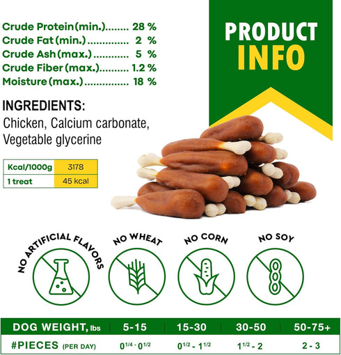 Dog Calcium Bones Wrapped Chicken & Rawhide Free Chew Treats - Pet Healthy Dried Snacks & Grain Free Meat - Bulk Best Chews for Christmas, Trainin...