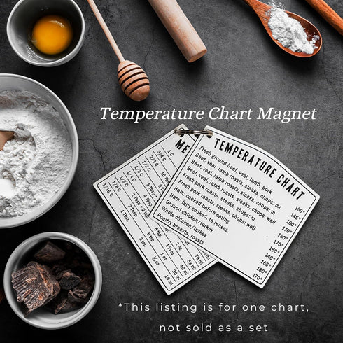 Kitchen Temperature Meat Chicken Fish Chart Magnet | Must have for any Chef | Cups Teaspoons Tablespoon Ounces and Milliliters | Magnetic Cooking ...