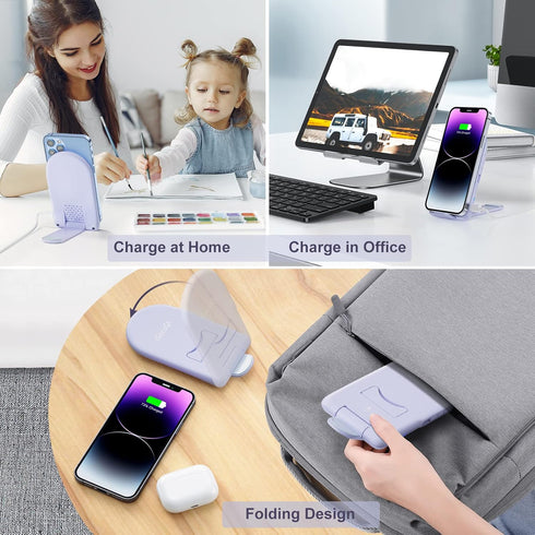 Foldable Wireless Charger Stand, 2 in 1 Fast Wireless Charging Station 15W Wireless Phone Charger for iPhone 14 13 Pro Max Mini 12 11 X 8 Plus, Sa...