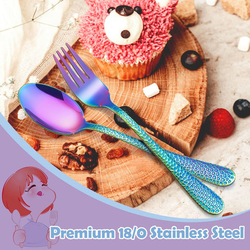E-far Toddler Forks and Spoons Set, 10-Piece Stainless Steel Toddler Utensils Kids Safe Silverware for Self Feeding, Healthy & Non-Toxic, Rainbow...