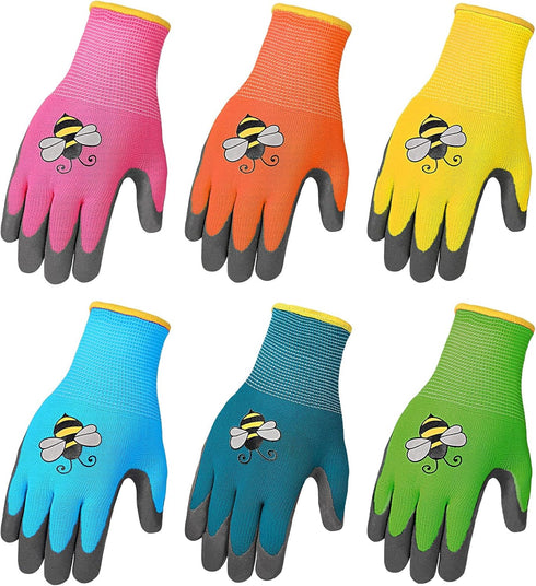 6 Pairs Kids Gardening Gloves Yard Work Gloves Children Soft Safety Rubber Coated Gloves for Toddlers Youth Girls Boys Children (Medium (Age 6-8))...