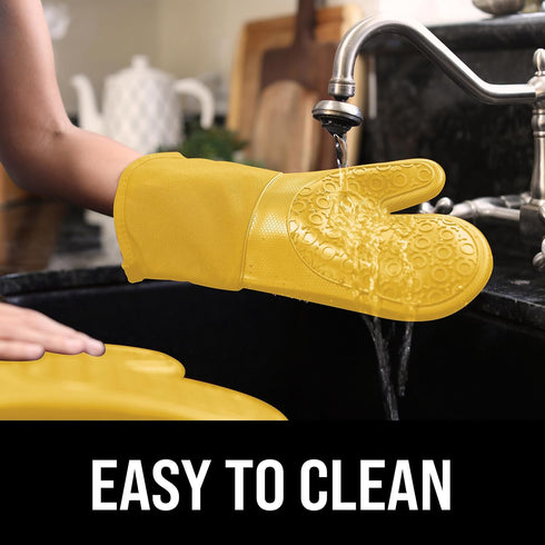 BPA-Free Soft Silicone Oven Mitts - Ultra Heat Resistant Oven Mitts with Thick Cotton Liner - Long Slip Resistant Pot Holders, Flexible Oven Glove...