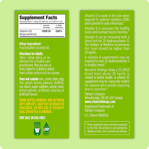 Ddrops Vegan 1000 IU 180 Drops - Daily Vitamin D Liquid - Supports Bone Health & Immune System. No Large Capsules, No Preservatives, Non-GMO, Alle...