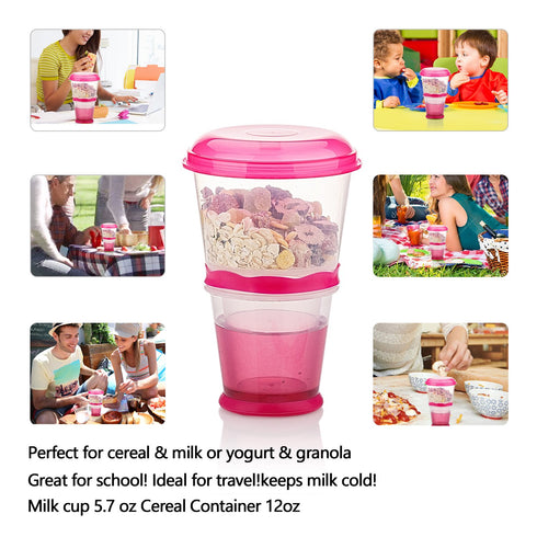 Cereal On The Go Cups Breakfast Drink Cups Portable Yogurt and Cereal to-Go Container Cup...